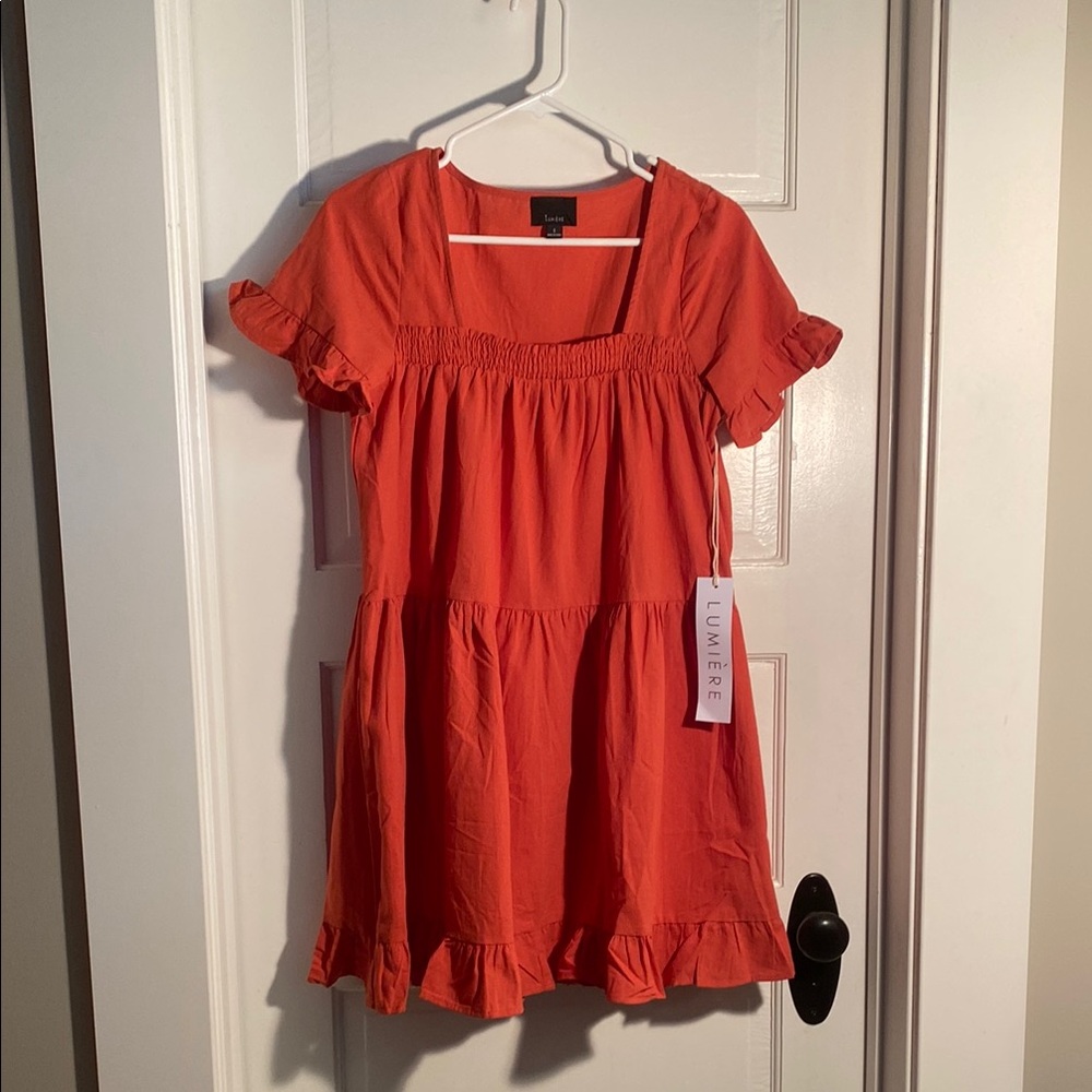 Lumiere Orange Tiered Sundress with Flutter Sleeves